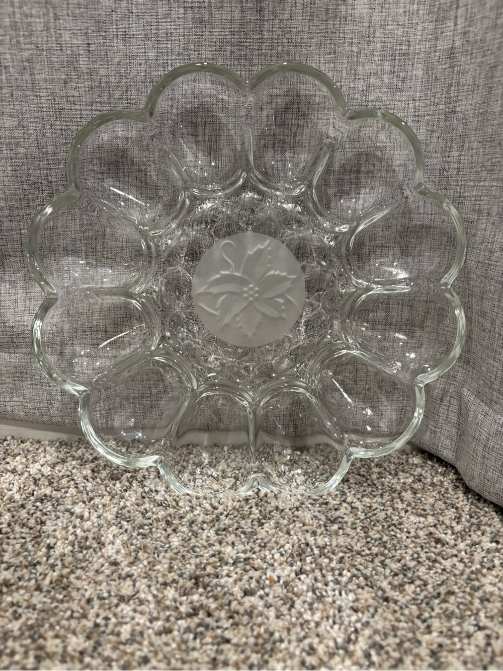 Fantasia by Princess House Deviled Egg Server Frosted Etched Poinsettia